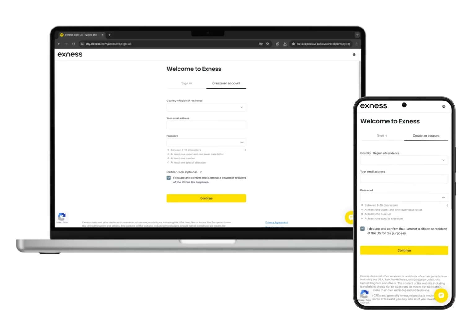 Exness Sign up